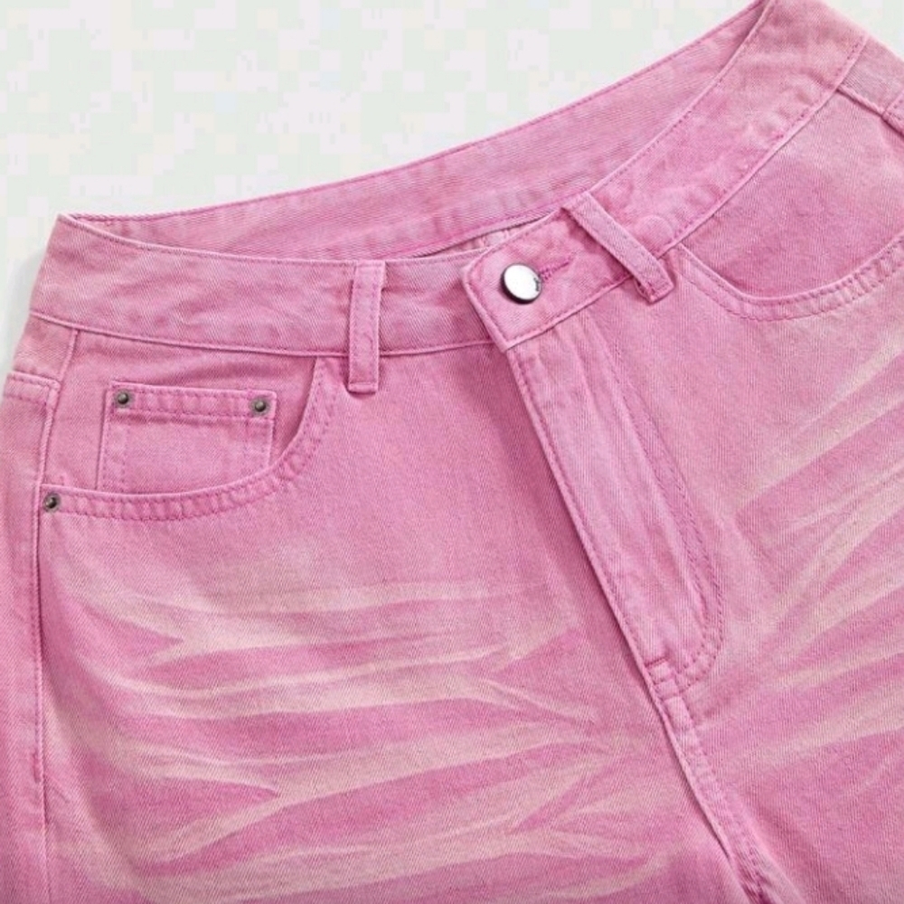 Stylish Pink Wide-Leg Women Jeans With Rhinestone Worn Once‎ - Picture 2 of 3